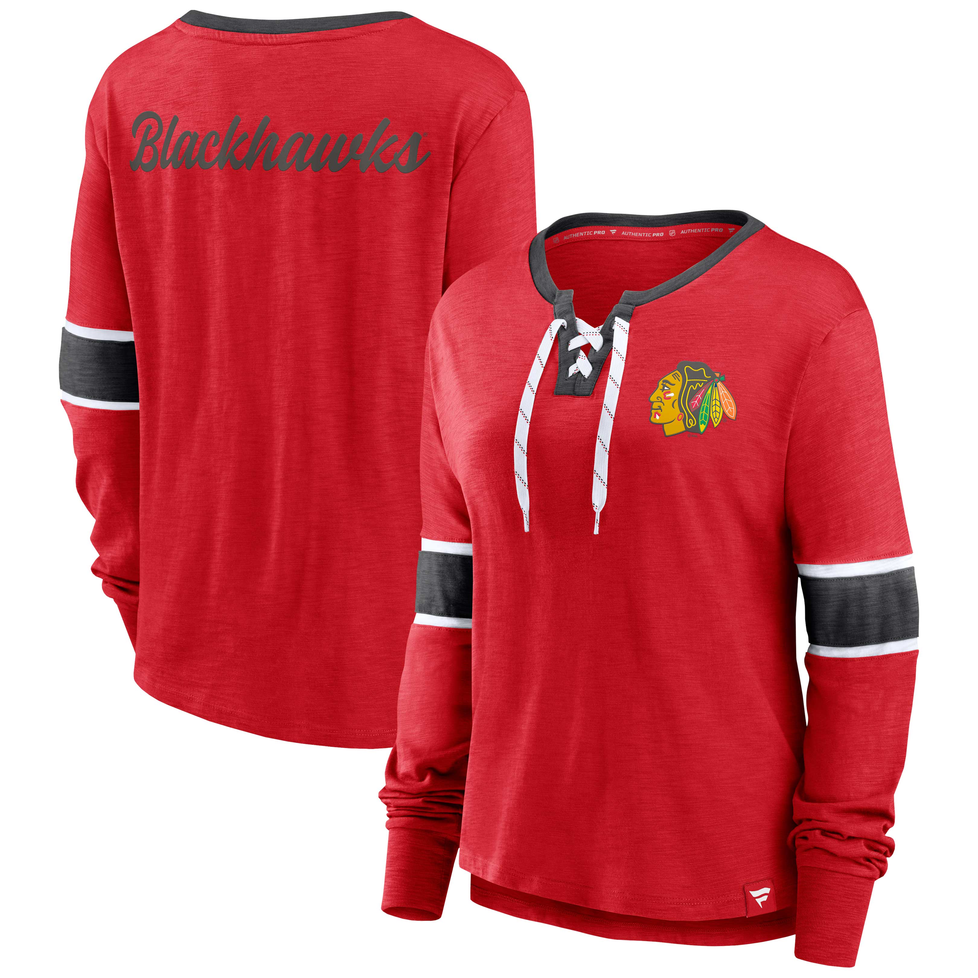 Women's Fanatics Red Chicago Blackhawks Effervescent Exclusive Lace-Up Long Sleeve T-Shirt